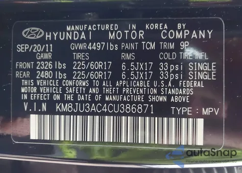 2012 Hyundai Tucson Gls from USA, damaged, VIN KM8JU3AC4CU386871